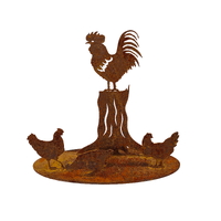 Small Rooster and Three Chooks Stand Metal Garden Art