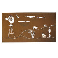 Drover and Windmill Metal Garden Wall Art Panel 