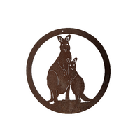 Kangaroo and joey standing small round panel