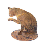 Cat Licking Paw Metal Garden Art 