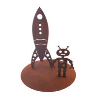 Rocket and Robot Stand Garden Art 