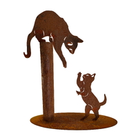 Cats Playing on a Pole Metal Garden Art