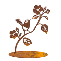 Wren on Flower Stand Metal Garden Art