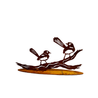 Two Willie Wagtails on a Branch Stand Metal Garden Art