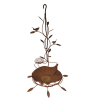 Hanging Birdbath with Wrens and Nest