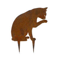 Cat Licking Paw Wedge Stake Garden Art 