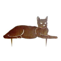 Reclining Cat Stake Metal Garden Art