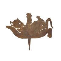 Kitten Lying Upside Down Stake Metal Garden Art
