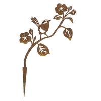 Wren on Flower Stake Metal Garden Art