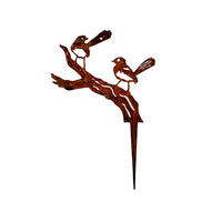Two Willie Wagtails on a Branch Stake Metal Garden Art