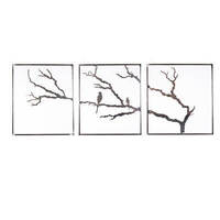 Three Panel Tree With Birds Garden Wall Art Triptych