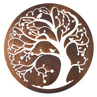 Spring Tree Negative  Round Metal Garden Wall Art