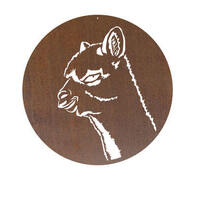 Alpaca Head Round Garden Wall Art Panel