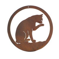 Cat Licking Paw Round Wall Art 