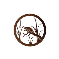 Frog in reeds small round panel