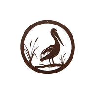 Pelican in reeds small round panel