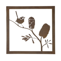 Banksia and Wren Square Metal Garden Wall Art