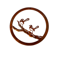 Two Willie Wagtails on a Branch Small Round Metal Wall Art
